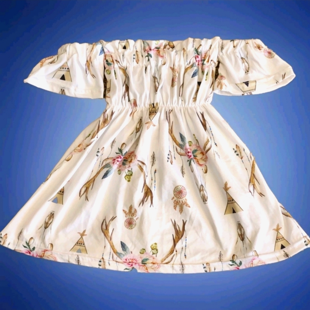 Bailey's Blossoms Off the Shoulder Boho Dress Size 0-3 months Colors White Brown